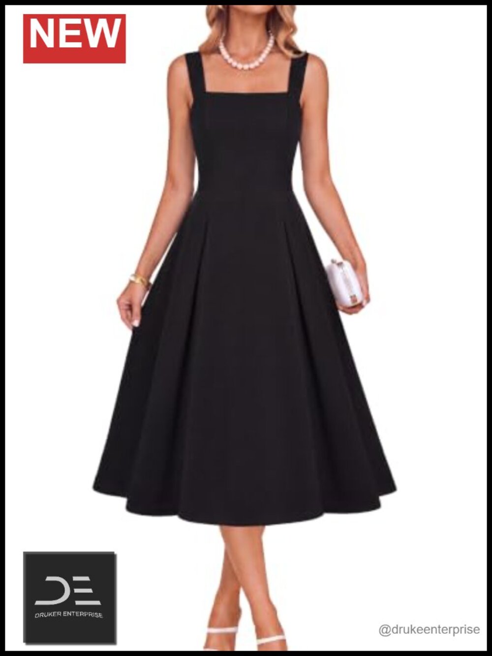Belle Poque Womens Midi Dress Square Neck Adjustable Straps Fit & Flare